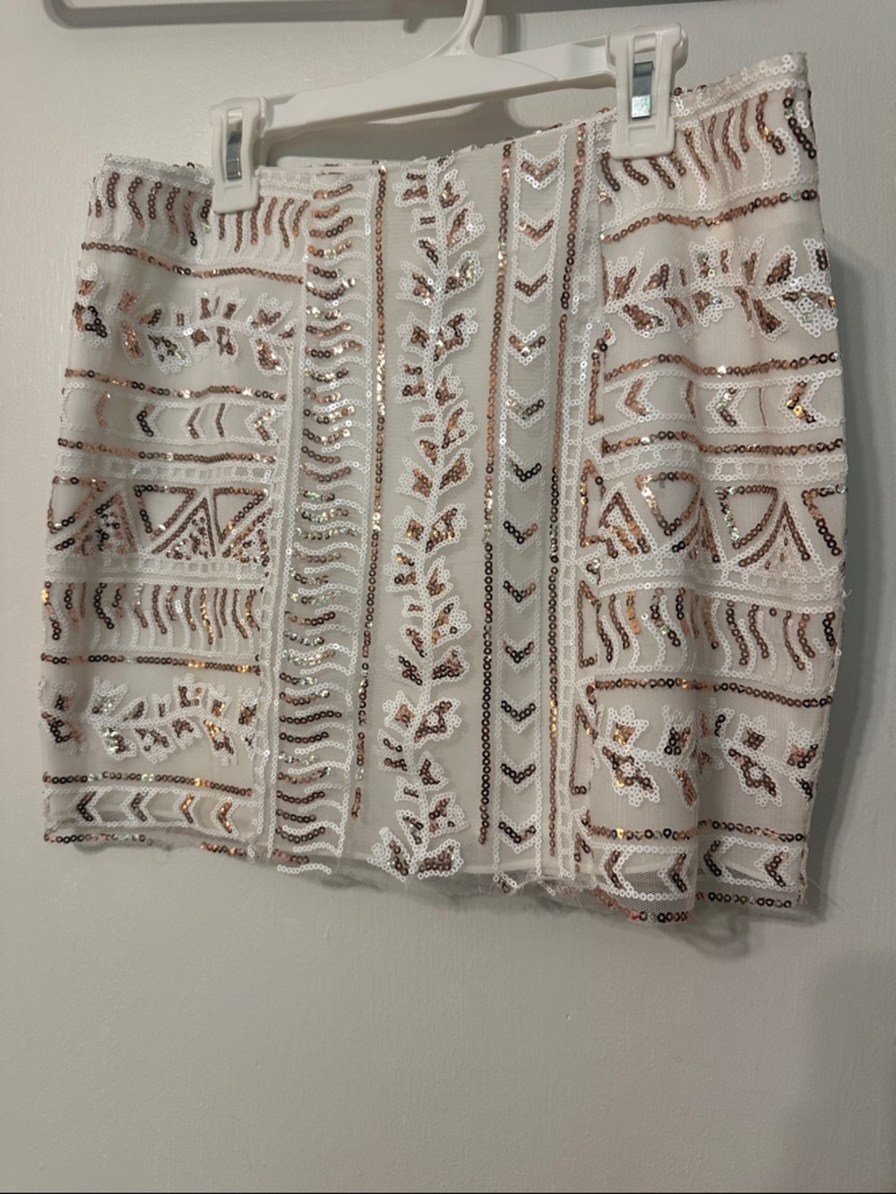 Dolce Vita White Mini Skirt with Gold Sequin Embroidery